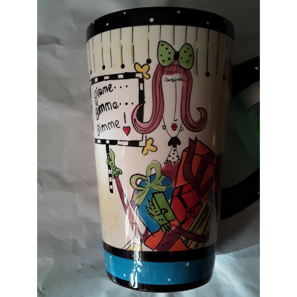 Vintage Christmas Coffee Cup 16oz. Ceramic Ho Ho Ho Tall Mug Cup 2005 Holiday